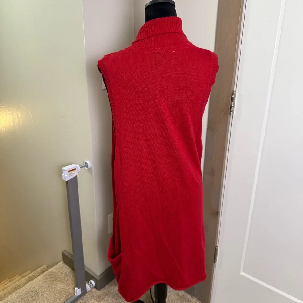 Coldwater Creek Red Sleeveless Long Length Red Knit Cardigan Christmas Holiday M
